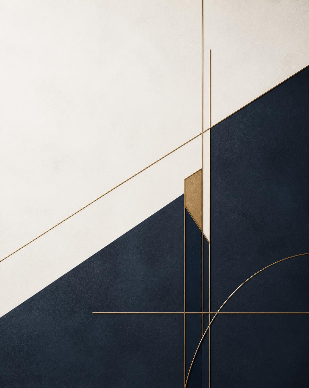 Abstrakte architektonische Komposition in Navy und Bronze
